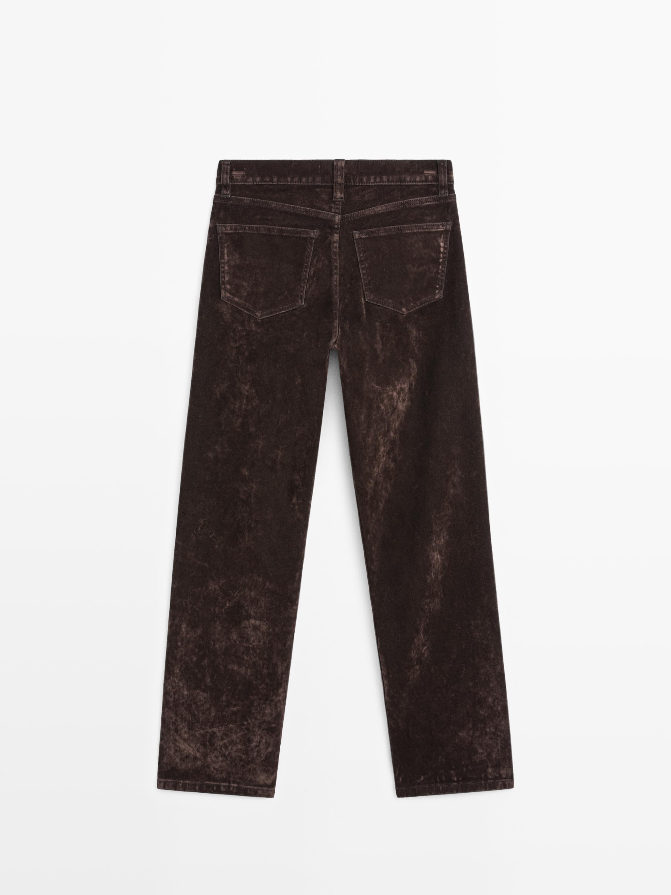 Straight-leg mid-rise flocked jeans